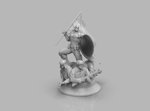 A371 - Comic character design statue, CA and America Flag, STL 3D model design print download files