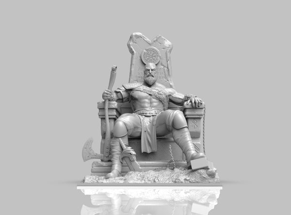 A392 - Games character design, Kratos with throne, STL 3D model design print download files