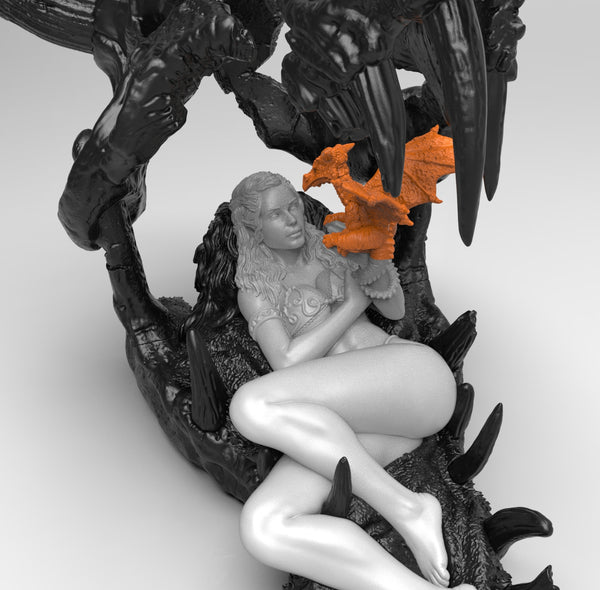 E346 - Waifu character design, The dragon skull girl with small dragon, STL 3D model design print download files