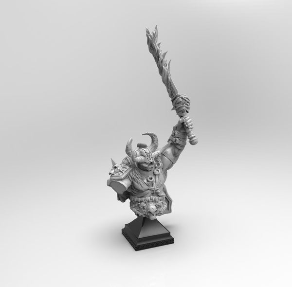 E349 - Legendary character design bust, The Viking with firesword, STL 3D model design print download files