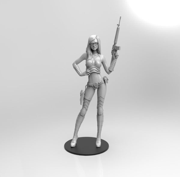 E382 - Anime waifu character design, The Glasses Waifu girl with heavy weopon, STL 3D model design print download files