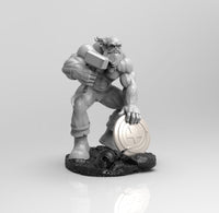 A437 - Comic character design, The green muscle man with shield and hammer, STL 3D model design print download files