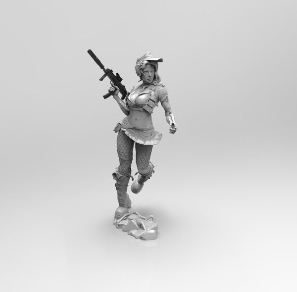 E243 - Cyborg Girl character design, The Cyborg girl gunner with MP8 statue, STL 3D model design print download files