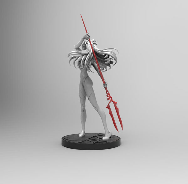 E481 - Anime character design, Evangelion anime girl character with trident statue, STL 3D model design print download