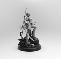 B451 - Games character design, Blind girl with katana statue, STl 3D model design print download