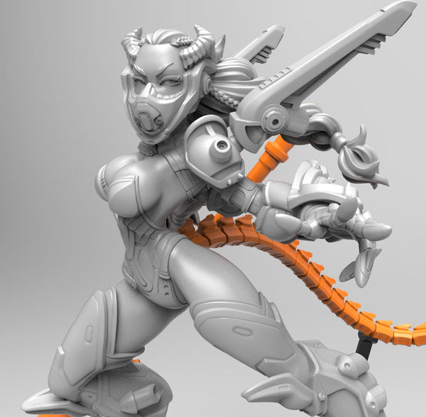 E493 - NSFW female character design, The Odessa with full armor statue, STL 3D model design print download files
