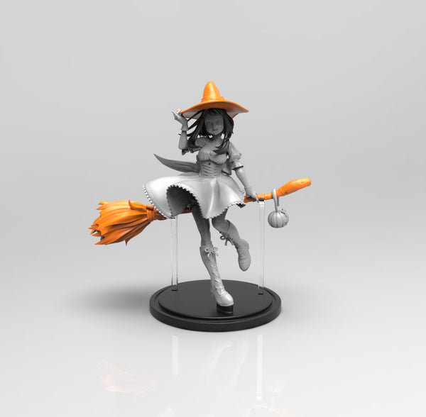 E505 - Anime character fanart, The With Urakakaka statue with broom, STl 3D model design print download fiels