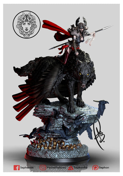 A186 - Legendary Character design, The Valkrine with the Black Wolf, 3d design Stl character digital download files
